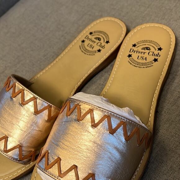 Drivers club Malibu tan Napa slide sandal metallic leather size 9 - Picture 4 of 6